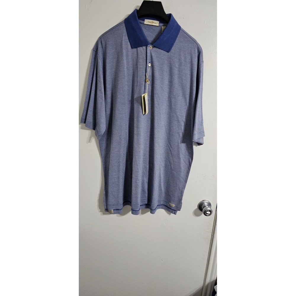 Peter Millar Mens Screen Weave Oxford Mesh Polo Large Blue White Designer Casual